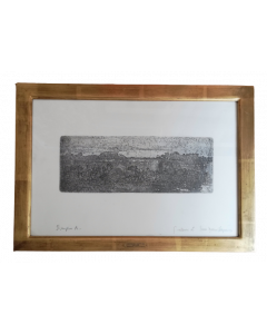 Giovanni Fattori, Landscape with two oxen, etching, 14,5x37,5 cm (40,5x55 cm with frame)