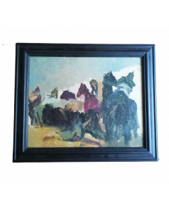 Anonymous, Men on Horseback, oil on cardboard, 30x36 cm