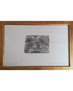 Giovanni Fattori, Yoked oxens, etching, 15x19 cm (41.5x56.5 cm with frame)