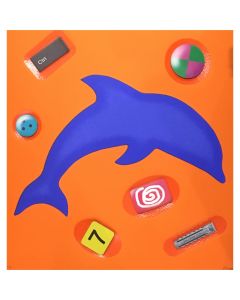 Renzo Nucara, serigrafia polimaterica (delfino blu su sfondo arancio), 30x30 cm, tratto dalla cartella "Still life", 2015