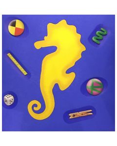 Renzo Nucara, serigrafia polimaterica (cavalluccio giallo su sfondo blu), 30x30 cm, tratto dalla cartella "Still life", 2015