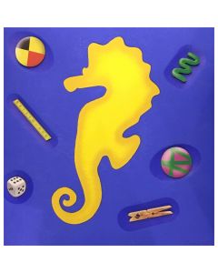 Renzo Nucara, screen-printing with polymaterialism (yellow sea horse on blue background), 30x30 cm, from the folder "Still Life", 2015