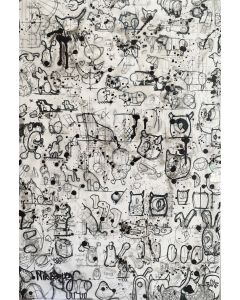 Nik Baeyens, Senza Titolo, acrilico, spray, resina, marker su stampa su tela, 45x67 cm