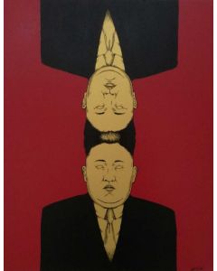 Loris Dogana, Kim Jong-un "Me and Me", acrylic and ink on wood, 40x60 cm