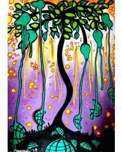La Pupazza, L'albero delle peretartarughe, acrilico e spray su carta, 50x70 cm