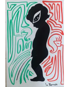 La Pupazza, Two continuous lines with putto, graphics on PVC, 31X47 cm