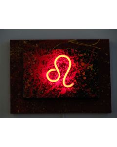 Christian Gobbo, Lion, acrylic on canvas, neon, wood, 40x30x11 cm 