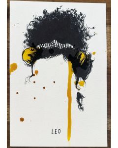 Sara Paglia, Leone, inchiostro e acquarello su carta, 15,5x23 cm 