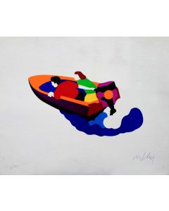 Marco Lodola, Motorboat, sericollage on handmade paper, 40x50 cm