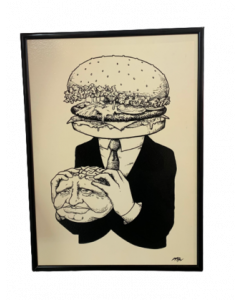 Loris Dogana, Burger Head, inchiostro su tavola, 50x60 cm