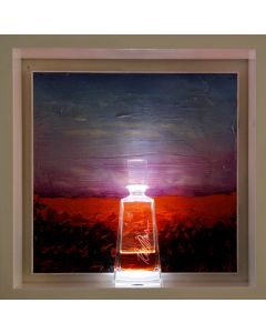 Andrea Morreale, Place of Mind X, oil on wood, crystal, 2 dl of Aperol, LED light  with sound control, 63x63x15 cm