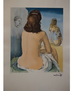 Salvador Dalì, Ma femme nue regardant son propre corps, devenir marches, trois vertèbres d'une colonne, ciel et architecture, acquaforte, 58x80, 1987