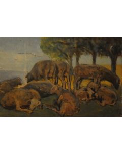 Giovanni Malesci, L'ovile, olio su tavola, 22x33 cm, 1927