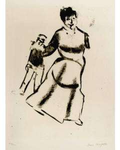 Marc Chagall, Mutter und sohn, incisione e puntasecca, tratta da Mein Leben, 1923, 45x36 cm (immagine 27,8x21,8 cm)