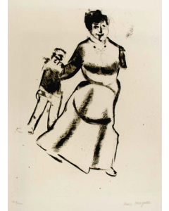 Marc Chagall, Mutter und sohn, etching with drypoint, from "Mein Leben", 45x36 cm (image 27,8x21,8 cm), 1923