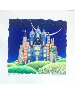 Meloniski da Villacidro, Piccola città, serigrafia e collage ritoccata a mano, 40x40 cm