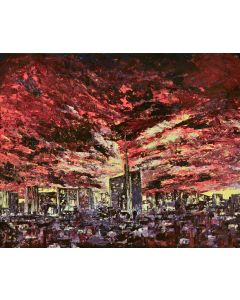 Pier Luca Bencini, Sunset Milan, acrylic on panel, 80x100 cm