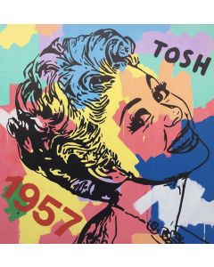 Andrew Tosh, Millenovecentocinquantasette, tecnica mista su tela, 140x140 cm