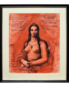 Giancarlo Prandelli, Mona Lisa nuda,  sanguigna ed inchiostro su cartoncino, 28x32cm (D234)