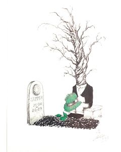 Loris Dogana, Mourning tag, ink and nailpolish on paper, 40x60 cm