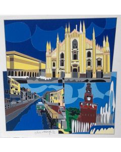 Ugo Nespolo, serigrafia tratta dalla cartella Milan l'è un gran Milan, 32,5x33 cm 