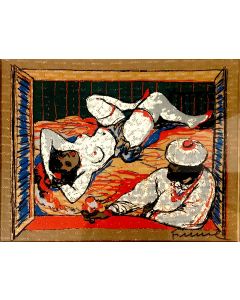 Salvatore Fiume, Odalisque, screen printing on brocade, 44x35,5 cm