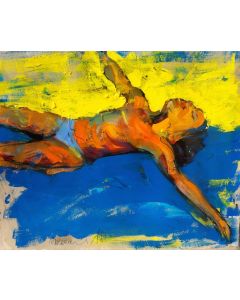 Claudio Malacarne, Swimmer 2, olio su carta, 50x40 cm