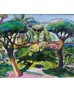 Claudio Malacarne, A garden during spring, oil on canvas, 100x120 cm