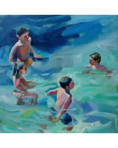 Claudio Malacarne, Children 2, oil on canvas, 60x60 cm