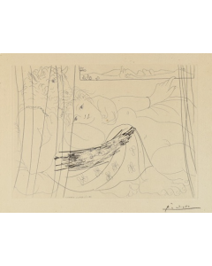 Pablo Picasso, Minotaure et Femme derrière au Rideau, frome Suite Voillard, etching, 39x50 cm (image 19,3x26,7 cm)