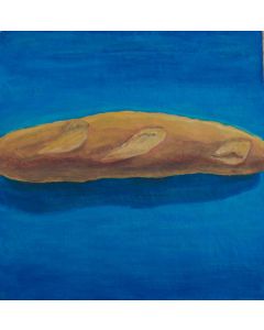 Andrea Ferrari Bordogna, Bread on blu, oil on backed paper, 54x54 cm