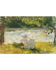 Daniela Penco, In riva al fiume, olio su cartone telato, 10 x 15 cm 