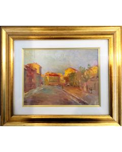 Daniela Penco, Sant'Ambrogio square , oil on canvas, 24x18cm (38x32 cm with frame)