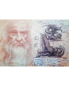 Giancarlo Prandelli, Leonardo, il drago ed il leone, sanguigna ed inchiostro su cartoncino, 45x30cm (D228)