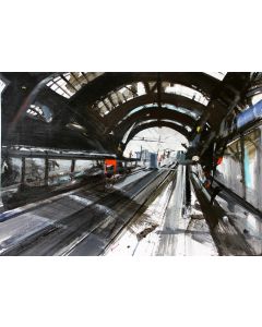 Alessandro Russo, Milano Stazione Centrale, acrilico su carta, 50x70 cm