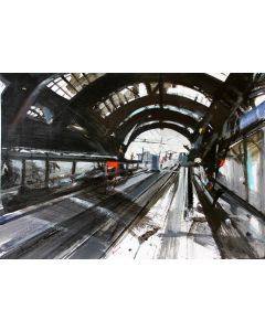 Alessandro Russo, Milan Central Station, acrylic on paper, 50x70 cm