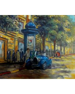Scuola Francese, Passeggiando per la città, olio su tavola, 17,5x21 cm