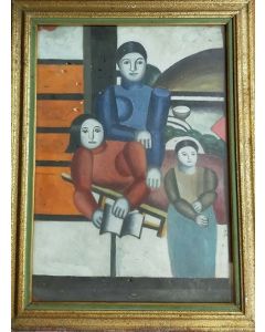 Cubist School, Women, Oil on cardboard, 41x31,3 cm (with frame)