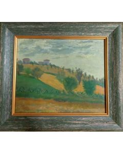 Anonimo, Paesaggio, Olio su tavola, 34,5x30,3 cm (con cornice)