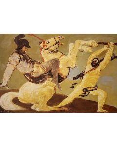 Salvatore Fiume, Aeneid, X, Mezentius's death, lithography, 60x80 cm, 1989/90