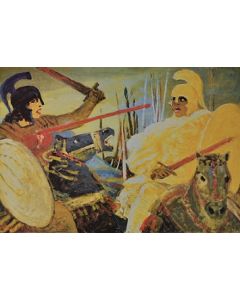 Salvatore Fiume, Aeneid, XI, Camilla's death, lithography, 60x80 cm, 1989/90