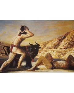 Salvatore Fiume, Aeneid, V, Entello victorious makes an offering to Erice, lithography, 60x80 cm, 1989/90