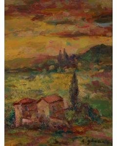 Antonio Sbrana, Tramonto, olio su tavola, 44x34 cm