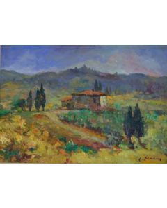 Antonio Sbrana, Tuscan countryside, oil on wood, 70x51 cm 