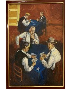 Scuola Francese, giocatori di carte, olio su tavola, 22x34 cm (25x36 con cornice)