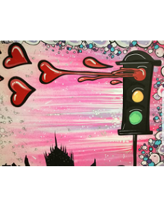 La Pupazza, Semaforo cuore, acrilico e spray su tavola, 80x60 cm 