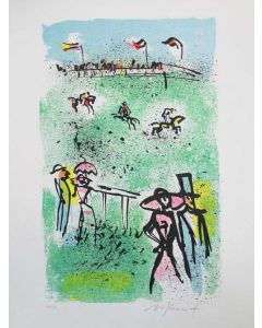 Franco Rognoni, At the racecourse, screen printing, 25x35 cm