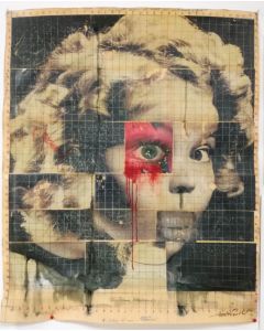 Enrico Pambianchi, Shirley, collage, olio, acrilico, matite, gessetti, resine su cartone d'arazzo, 90x74 cm