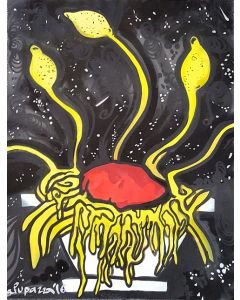 La Pupazza, Lemon spaghetti, acrylic and spray on paper, 50x70 cm 