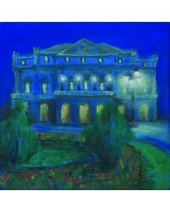 Andrea Ferrari Bordogna, The thatre at night, oil on board, 22x22 cm